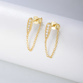 Pear Drop Zircon Chain Tassel Silver Studs Earrings for Women